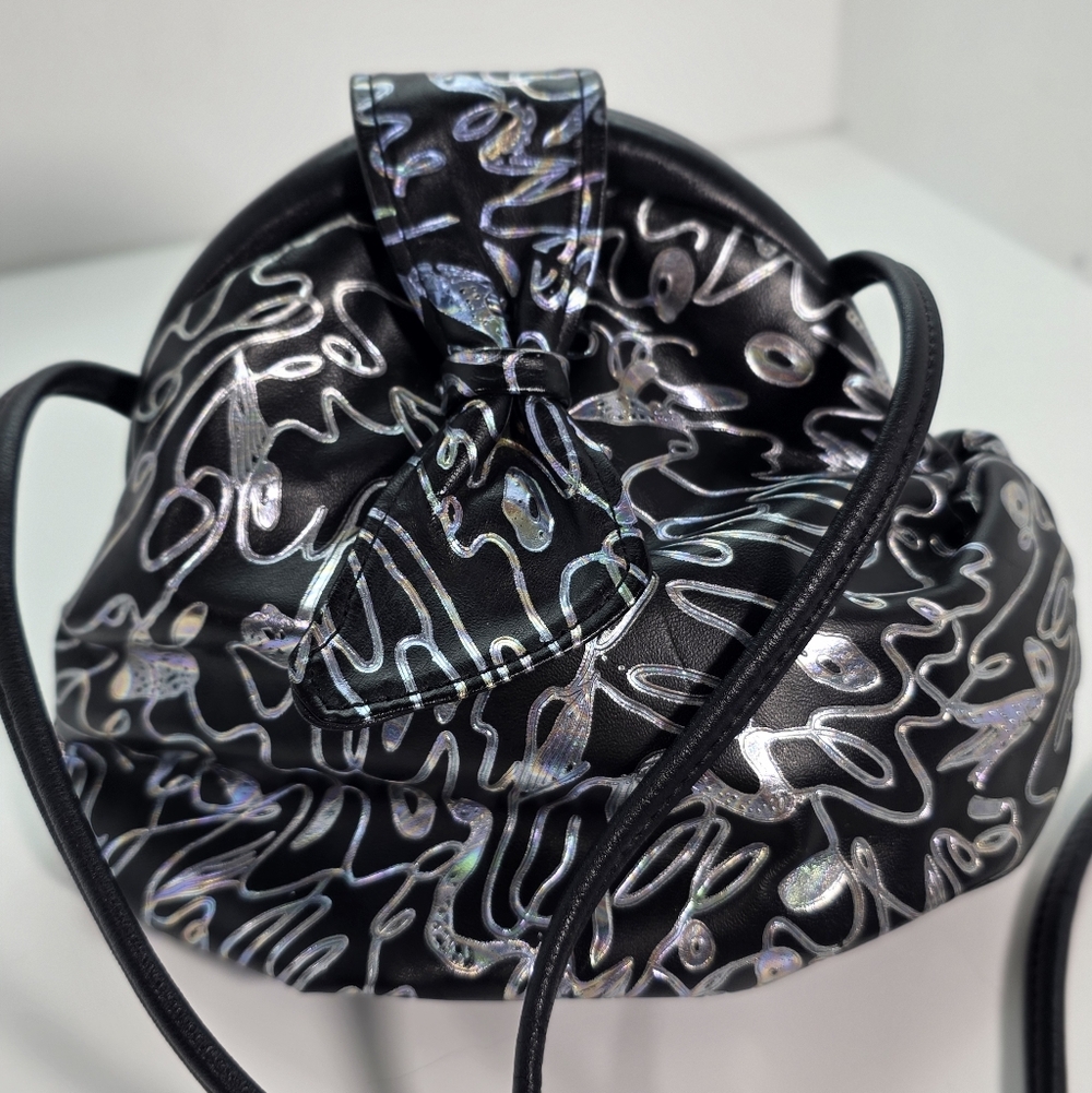 80s Art To Wear Metallic Leather Frame Clutch Bag